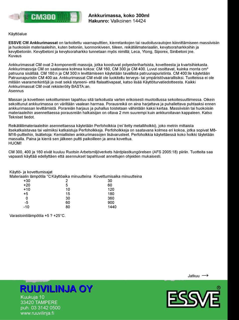 Ankkurimassat CM ovat 2-komponentti massoja, jotka koostuvat polyesterihartsista, kovetteesta ja kvartsihiekasta. Ankkurimassoja CM on saatavana kolmea kokoa: CM 10, CM 0 ja CM 400.