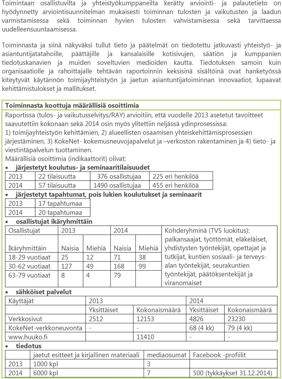 Toiminnasta ja siinä näkyväksi tullut tieto ja päätelmät on tiedotettu jatkuvasti yhteistyö- ja asiantuntijatatahoille, päättäjille ja kansalaisille kotisivujen, säätiön ja kumppanien