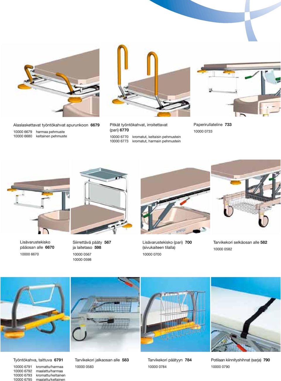 Lisävarustekisko (pari) 700 (sivukaiteen tilalla) 10000 0700 Tarvikekori selkäosan alle 582 10000 0582 10000 0598 Työntökahva, taittuva 6791 Tarvikekori jalkaosan alle 583 Tarvikekori