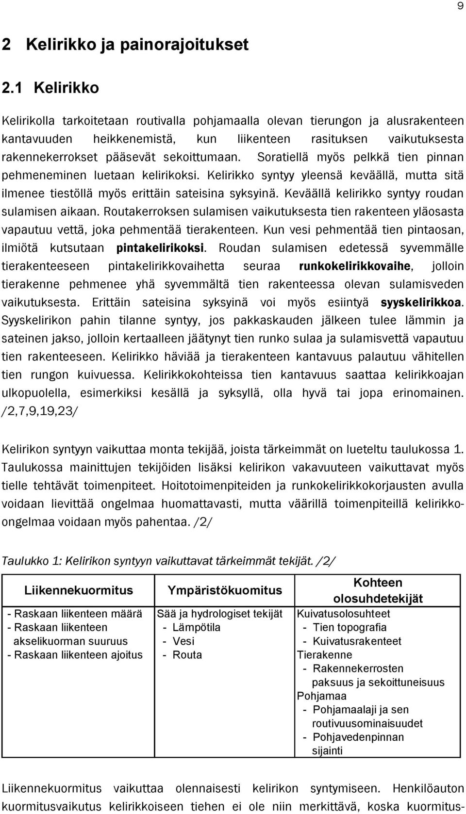 Soratiellä myös pelkkä tien pinnan pehmeneminen luetaan kelirikoksi. Kelirikko syntyy yleensä keväällä, mutta sitä ilmenee tiestöllä myös erittäin sateisina syksyinä.