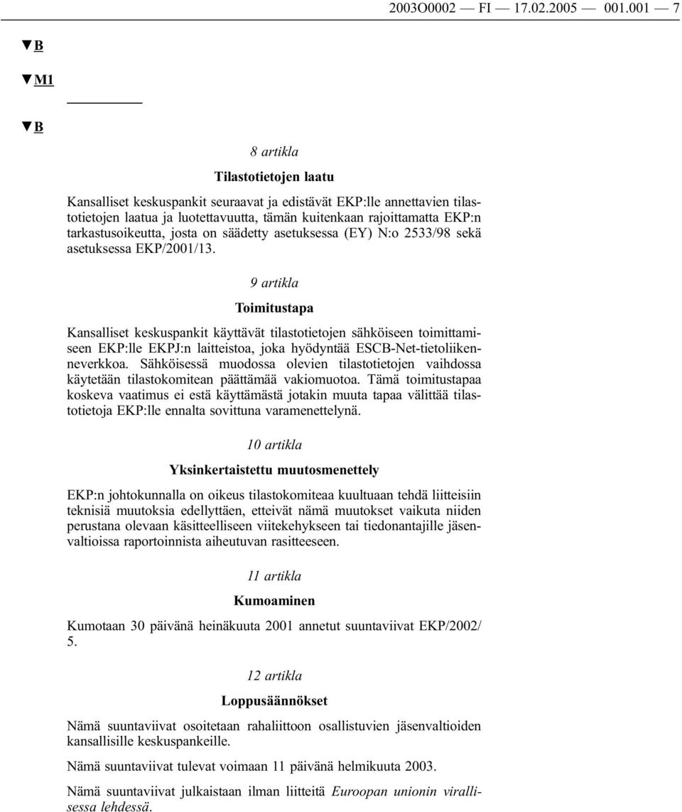 tarkastusoikeutta, josta on säädetty asetuksessa (EY) N:o 2533/98 sekä asetuksessa EKP/2001/13.