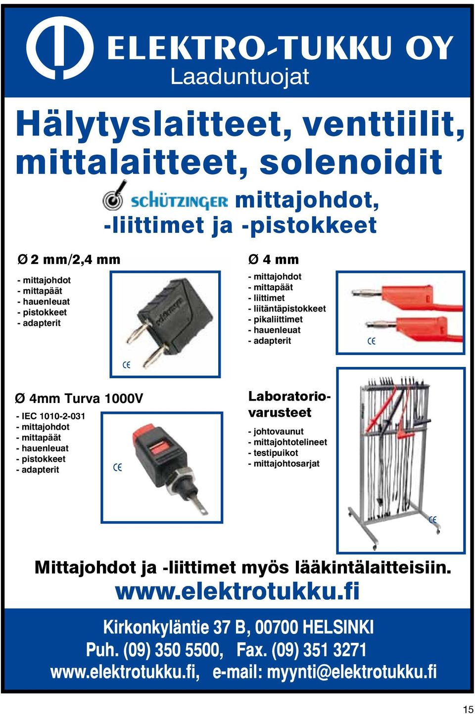 hauenleuat - adapterit Ø 4mm Turva 1000V - IEC 1010-2-031 - mittajohdot - mittapäät - hauenleuat - pistokkeet - adapterit