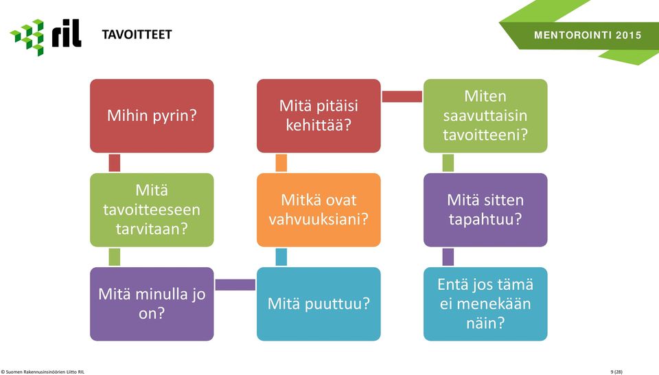 Mitkä ovat vahvuuksiani? Mitä sitten tapahtuu? Mitä minulla jo on?