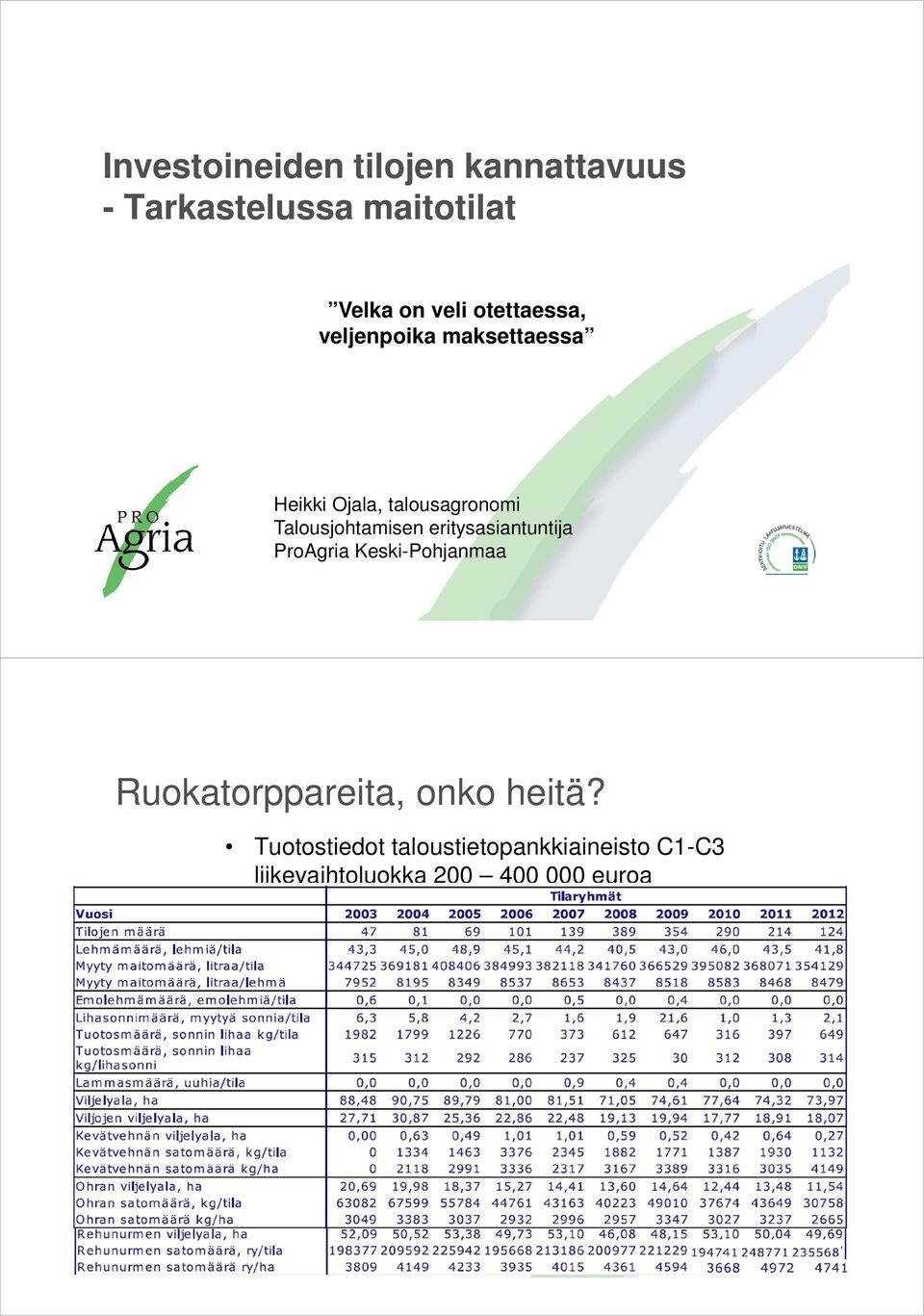 Talousjohtamisen eritysasiantuntija ProAgria Keski-Pohjanmaa Ruokatorppareita,