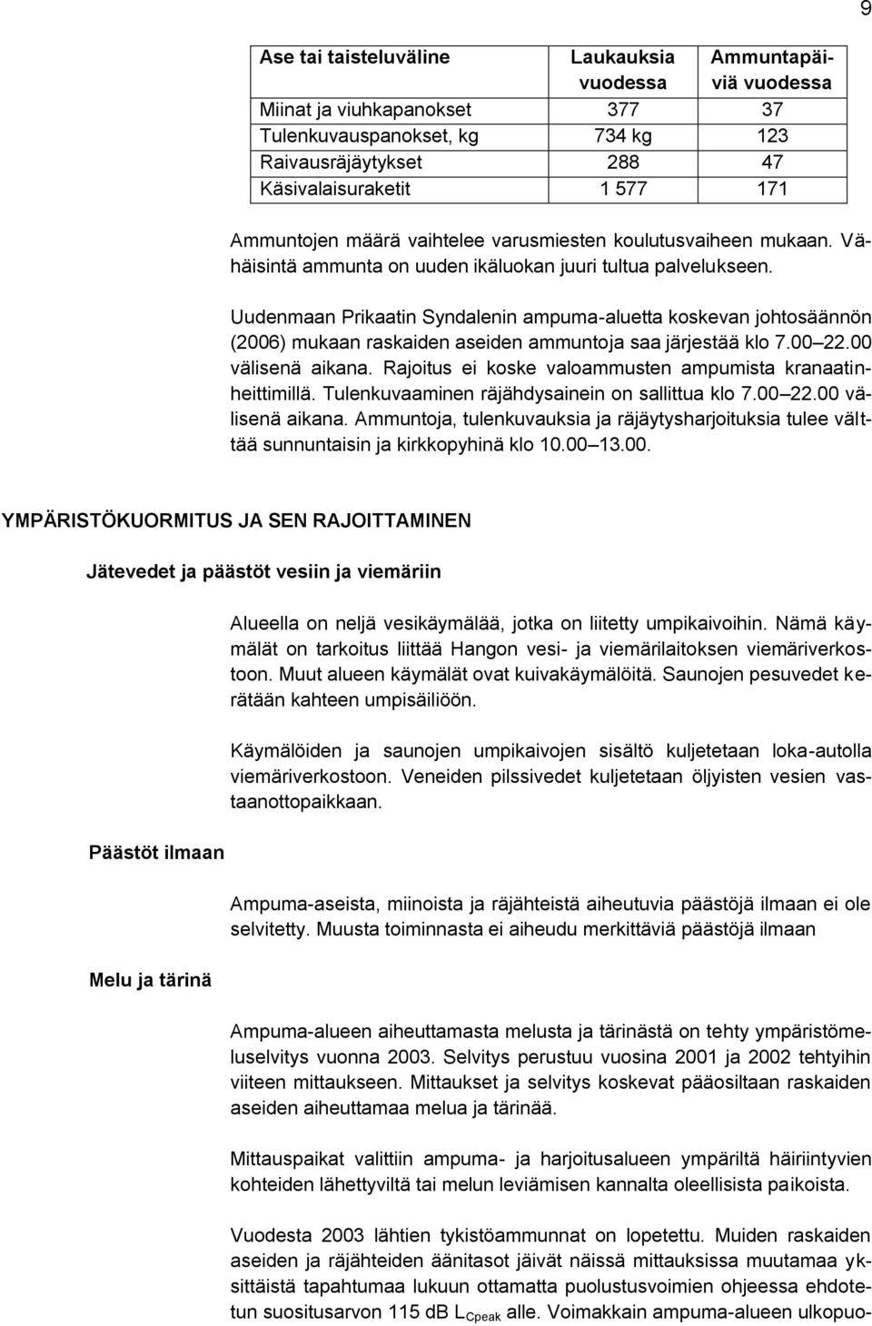 Uudenmaan Prikaatin Syndalenin ampuma-aluetta koskevan johtosäännön (2006) mukaan raskaiden aseiden ammuntoja saa järjestää klo 7.00 22.00 välisenä aikana.