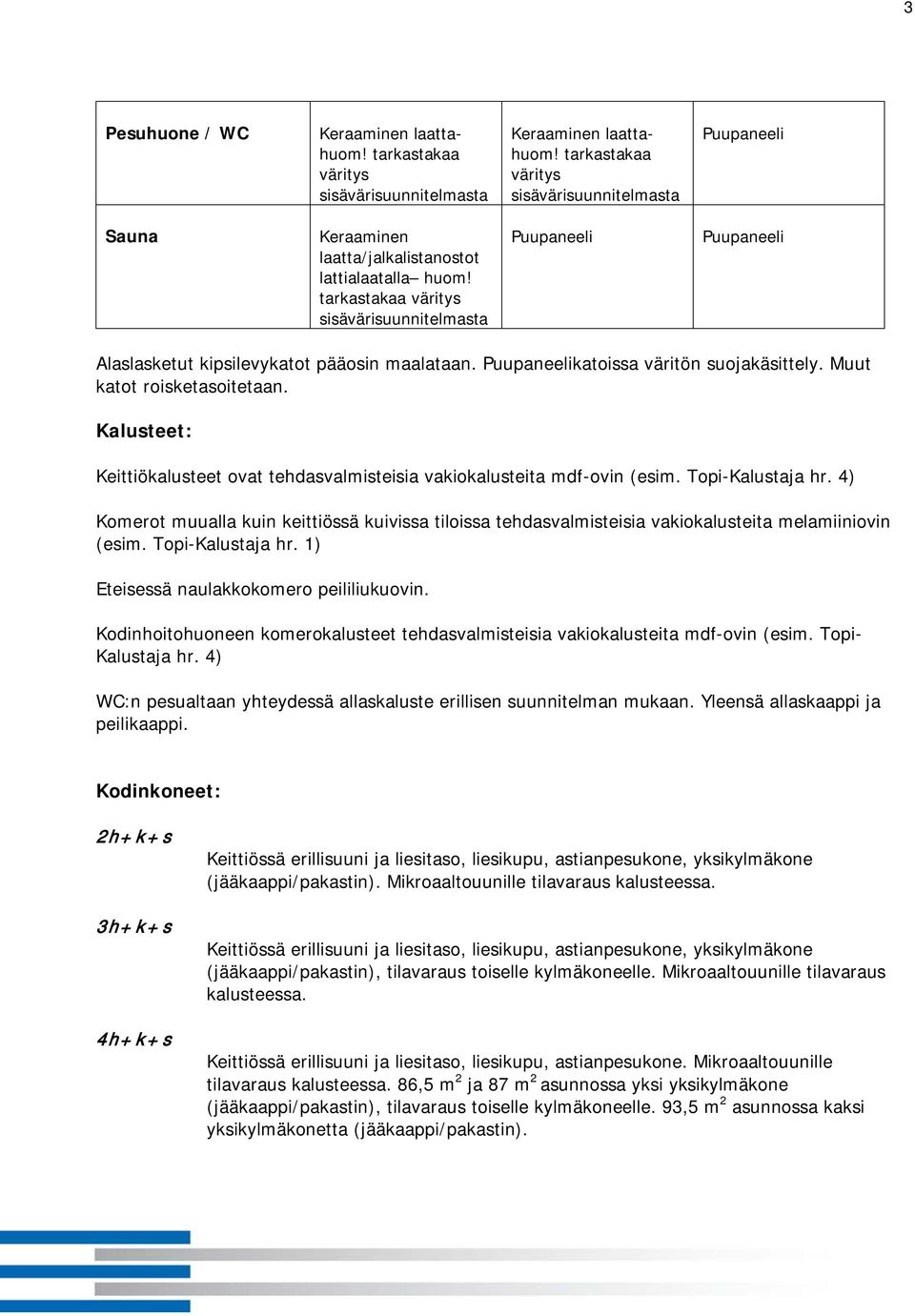 Topi-Kalustaja hr. 4) Komerot muualla kuin keittiössä kuivissa tiloissa tehdasvalmisteisia vakiokalusteita melamiiniovin (esim. Topi-Kalustaja hr. 1) Eteisessä naulakkokomero peililiukuovin.