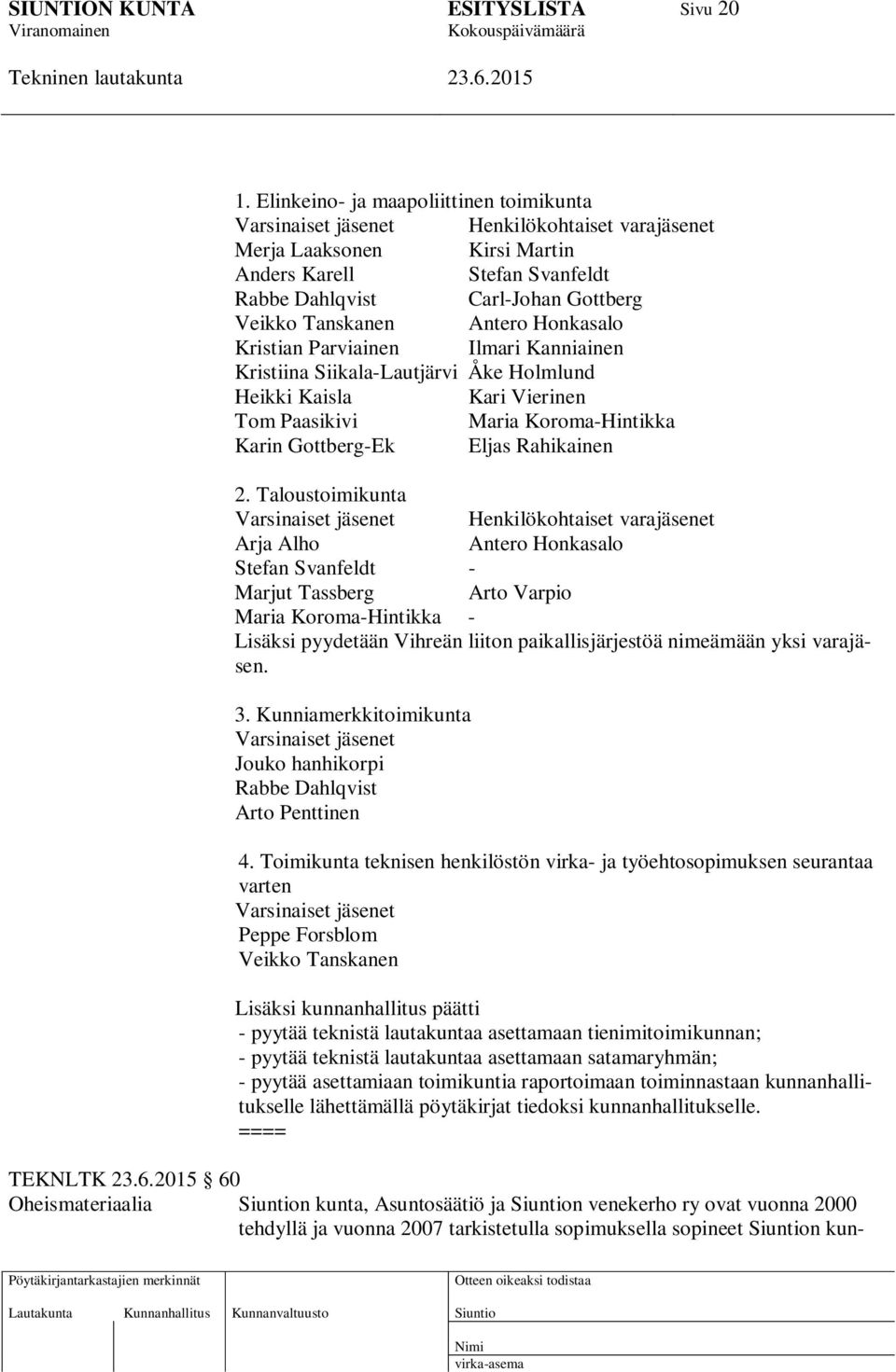 Tanskanen Antero Honkasalo Kristian Parviainen Ilmari Kanniainen Kristiina Siikala-Lautjärvi Åke Holmlund Heikki Kaisla Kari Vierinen Tom Paasikivi Maria Koroma-Hintikka Karin Gottberg-Ek Eljas