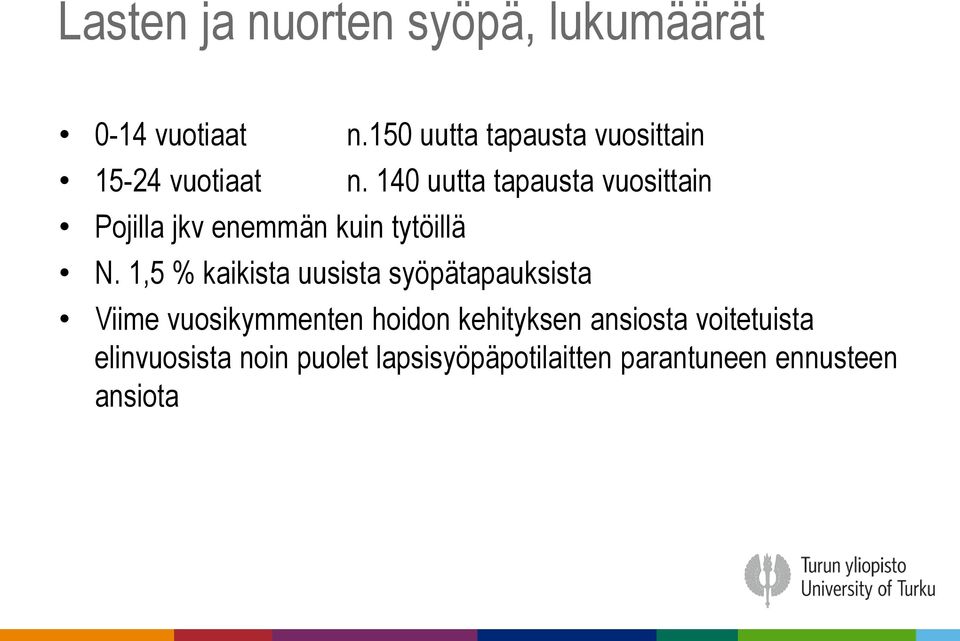 140 uutta tapausta vuosittain Pojilla jkv enemmän kuin tytöillä N.