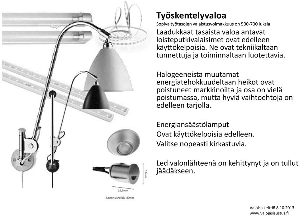 Halogeeneista muutamat energiatehokkuudeltaan heikot ovat poistuneet markkinoilta ja osa on vielä poistumassa, mutta hyviä