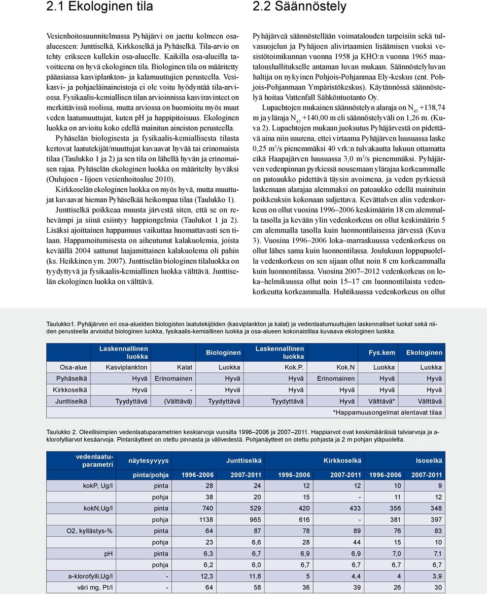 Vesikasvi- ja pohjaeläinaineistoja ei ole voitu hyödyntää tila-arviossa.