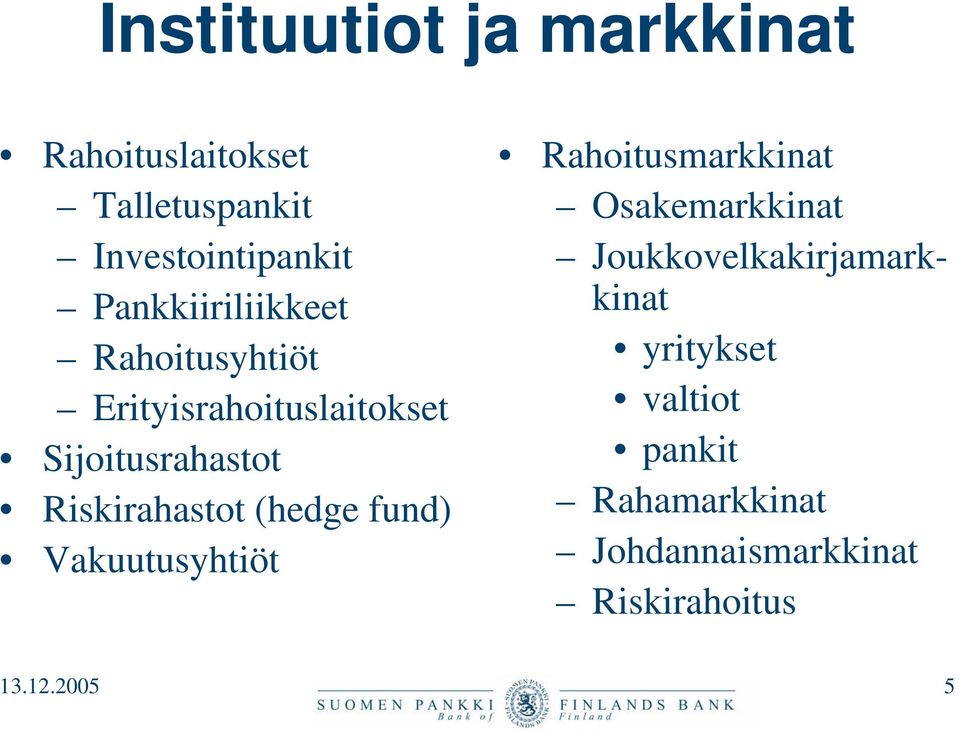 Riskirahastot (hedge fund) Vakuutusyhtiöt Rahoitusmarkkinat Osakemarkkinat