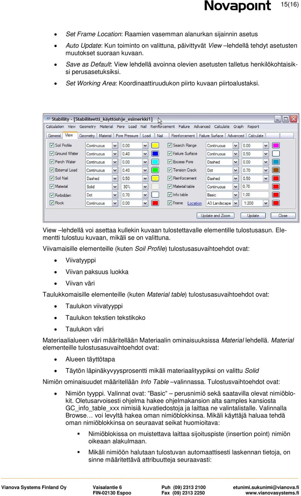 View lehdellä vi asettaa kullekin kuvaan tulstettavalle elementille tulstusasun. Elementti tulstuu kuvaan, mikäli se n valittuna.