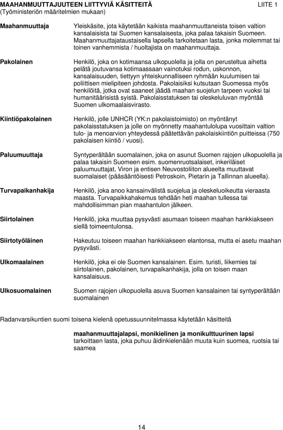 Maahanmuuttajataustaisella lapsella tarkoitetaan lasta, jonka molemmat tai toinen vanhemmista / huoltajista on maahanmuuttaja.