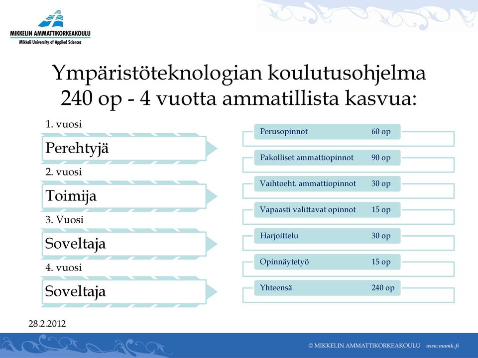 vuosi Soveltaja Perusopinnot Pakolliset ammattiopinnot Vaihtoeht.