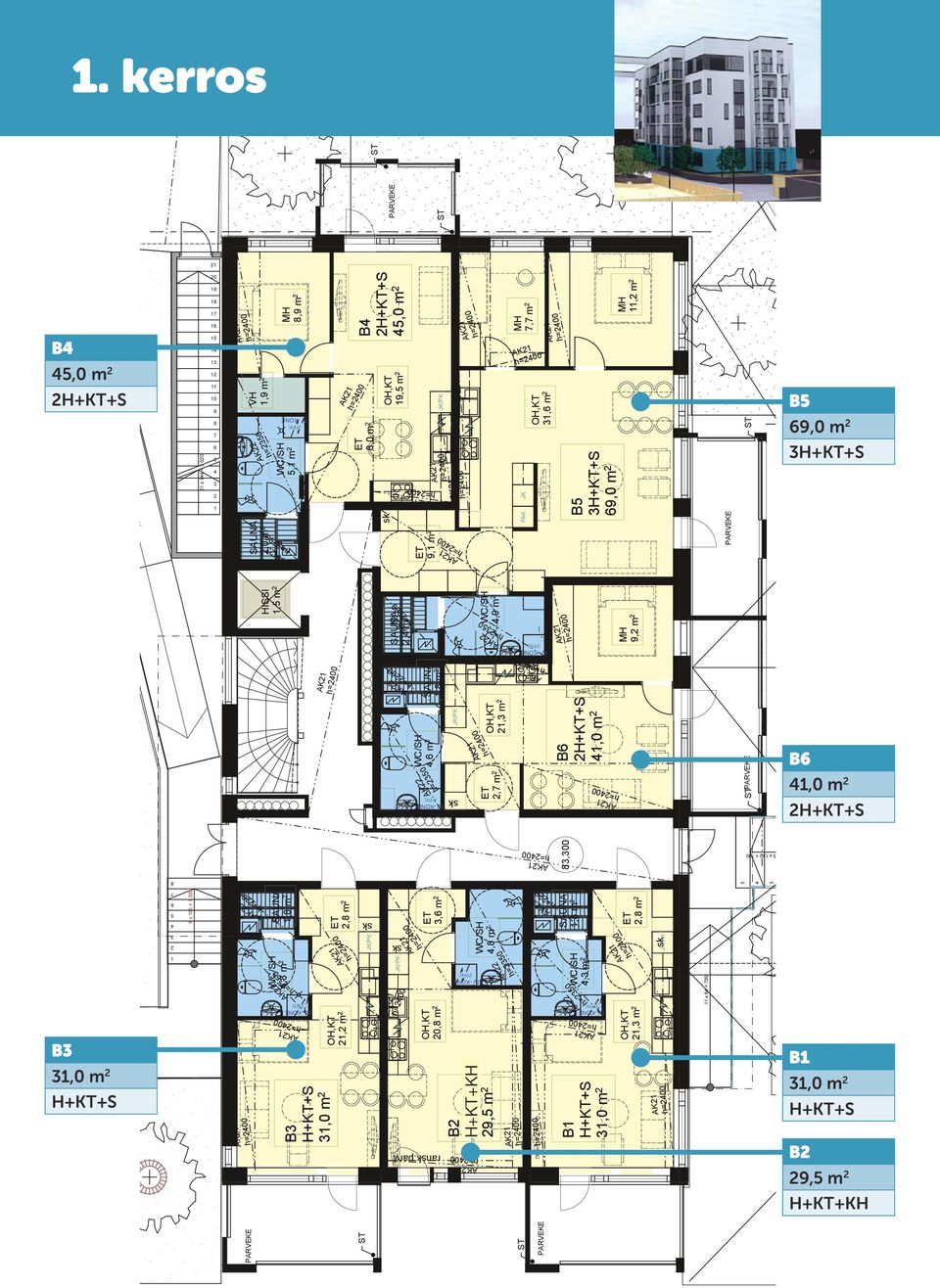 HISSI 1,5 m 2 4,3 m 2 8,9 m 2 2,0 m 2 5,1 m 2 B3 31,0 m 2 21,2 m 2 2,8 m 2 B4 2 6,0 m 2 19,5 m 2 2,4 m 2 9,1 m 2 ran.parv.