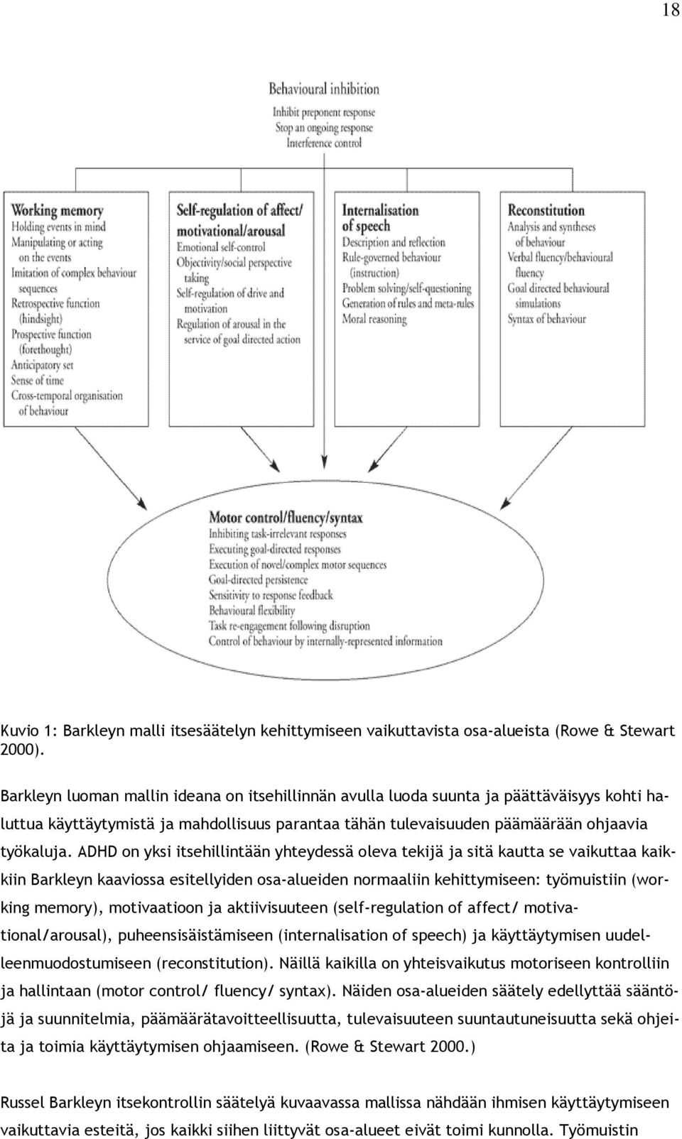 ADHD on yksi itsehillintään yhteydessä oleva tekijä ja sitä kautta se vaikuttaa kaikkiin Barkleyn kaaviossa esitellyiden osa-alueiden normaaliin kehittymiseen: työmuistiin (working memory),