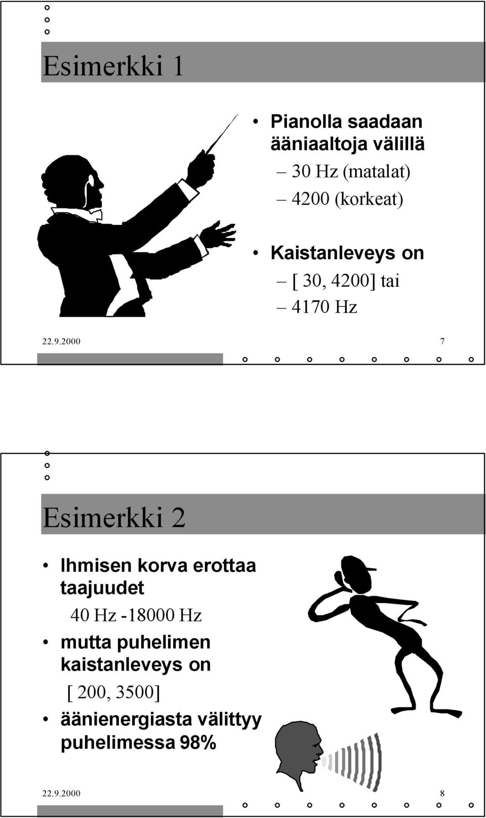 2000 7 Esimerkki 2 Ihmisen korva erottaa taajuudet 40 Hz -18000 Hz mutta