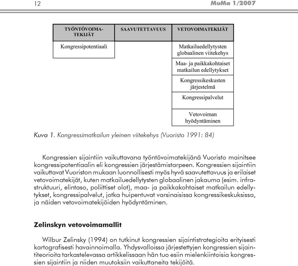 Kongressimatkailun yleinen yleinen viitekehys viitekehys (Vuoristo (Vuoristo 1991: 1991: 84) 84) Kongressien sijaintiin vaikuttavana työntövoimatekijänä Vuoristo mainitsee kongressipotentiaalin, eli