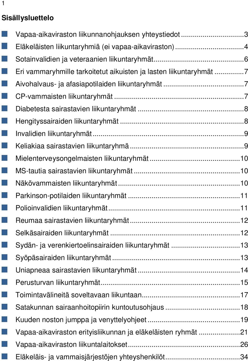 ..8 Hengityssairaiden liikuntaryhmät...8 Invalidien liikuntaryhmät...9 Keliakiaa sairastavien liikuntaryhmä...9 Mielenterveysongelmaisten liikuntaryhmät...10 MS-tautia sairastavien liikuntaryhmät.