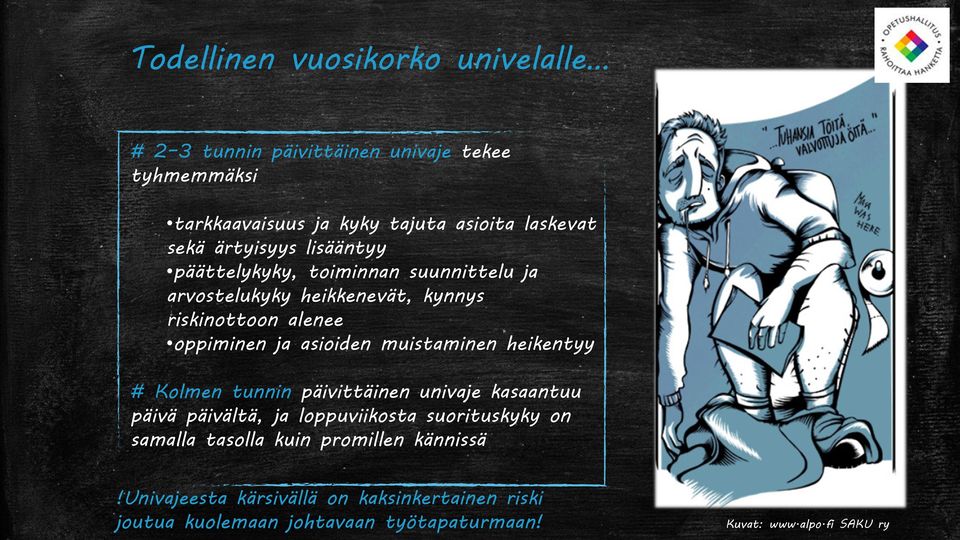 oppiminen ja asioiden muistaminen heikentyy # Kolmen tunnin päivittäinen univaje kasaantuu päivä päivältä, ja loppuviikosta