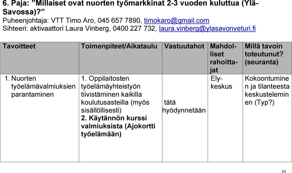 Oppilaitosten työelämäyhteistyön tiivistäminen kaikilla koulutusasteilla (myös sisällöllisesti) 2.