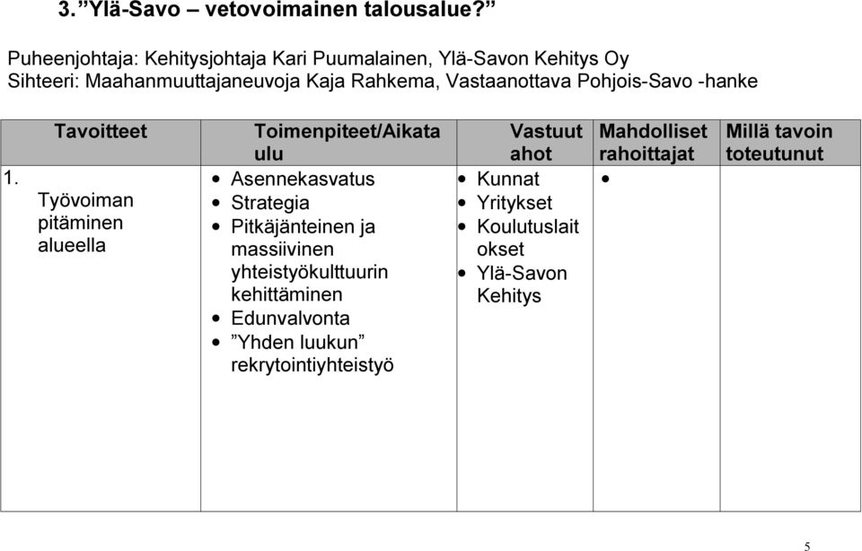 Vastaanottava Pohjois-Savo -hanke 1.
