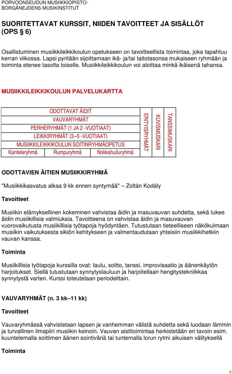 MUSIIKKILEIKKIKOULUN PALVELUKARTTA ODOTTAVAT ÄIDIT VAUVARYHMÄT PERHERYHMÄT (1 JA 2 -VUOTIAAT) LEIKKIRYHMÄT (3 5 -VUOTIAAT) MUSIIKKILEIKKIKOULUN SOITINRYHMÄOPETUS Kanteleryhmä Rumpuryhmä