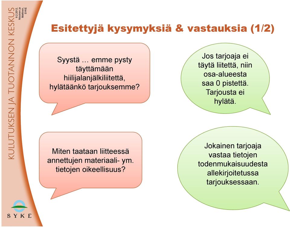 Jos tarjoaja ei täytä liitettä, niin osa-alueesta saa 0 pistettä. Tarjousta ei hylätä.