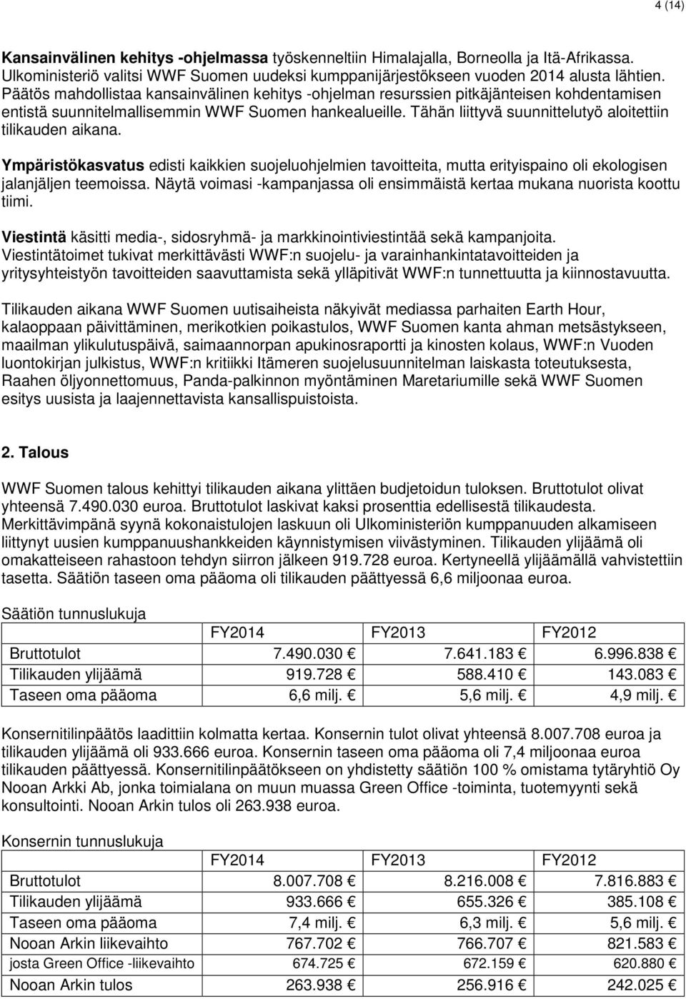 Tähän liittyvä suunnittelutyö aloitettiin tilikauden aikana. Ympäristökasvatus edisti kaikkien suojeluohjelmien tavoitteita, mutta erityispaino oli ekologisen jalanjäljen teemoissa.