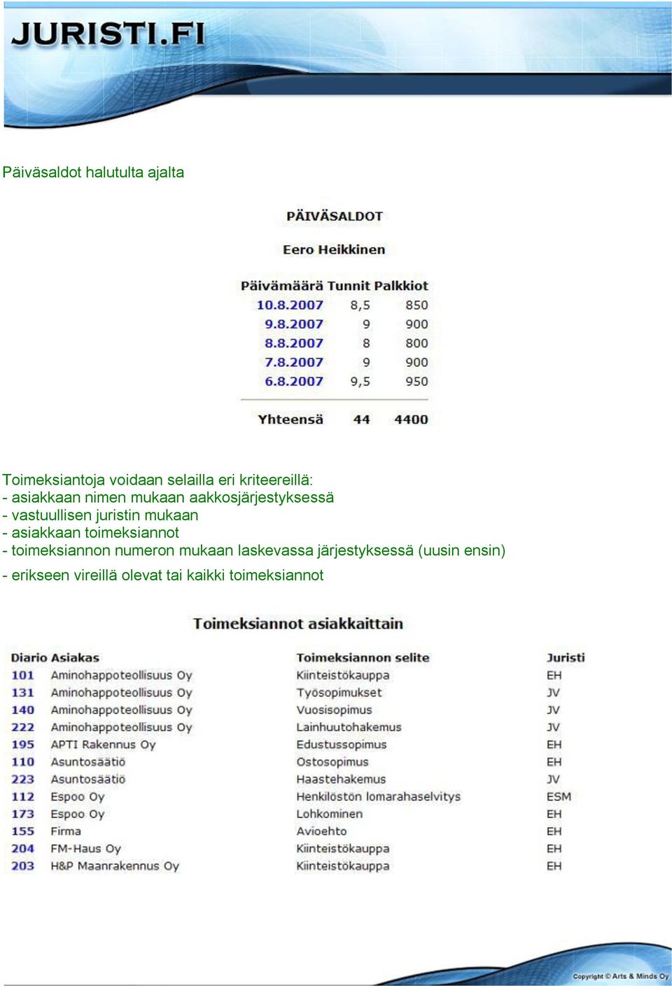 juristin mukaan - asiakkaan toimeksiannot - toimeksiannon numeron mukaan