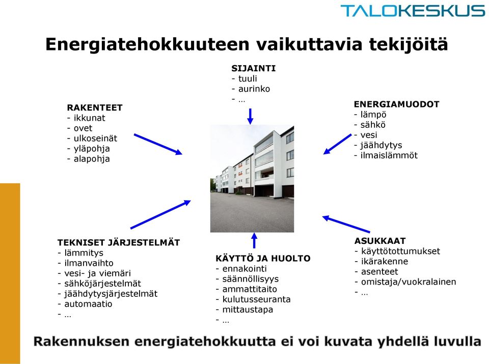 vesi- ja viemäri - sähköjärjestelmät - jäähdytysjärjestelmät - automaatio - KÄYTTÖ JA HUOLTO - ennakointi - säännöllisyys -