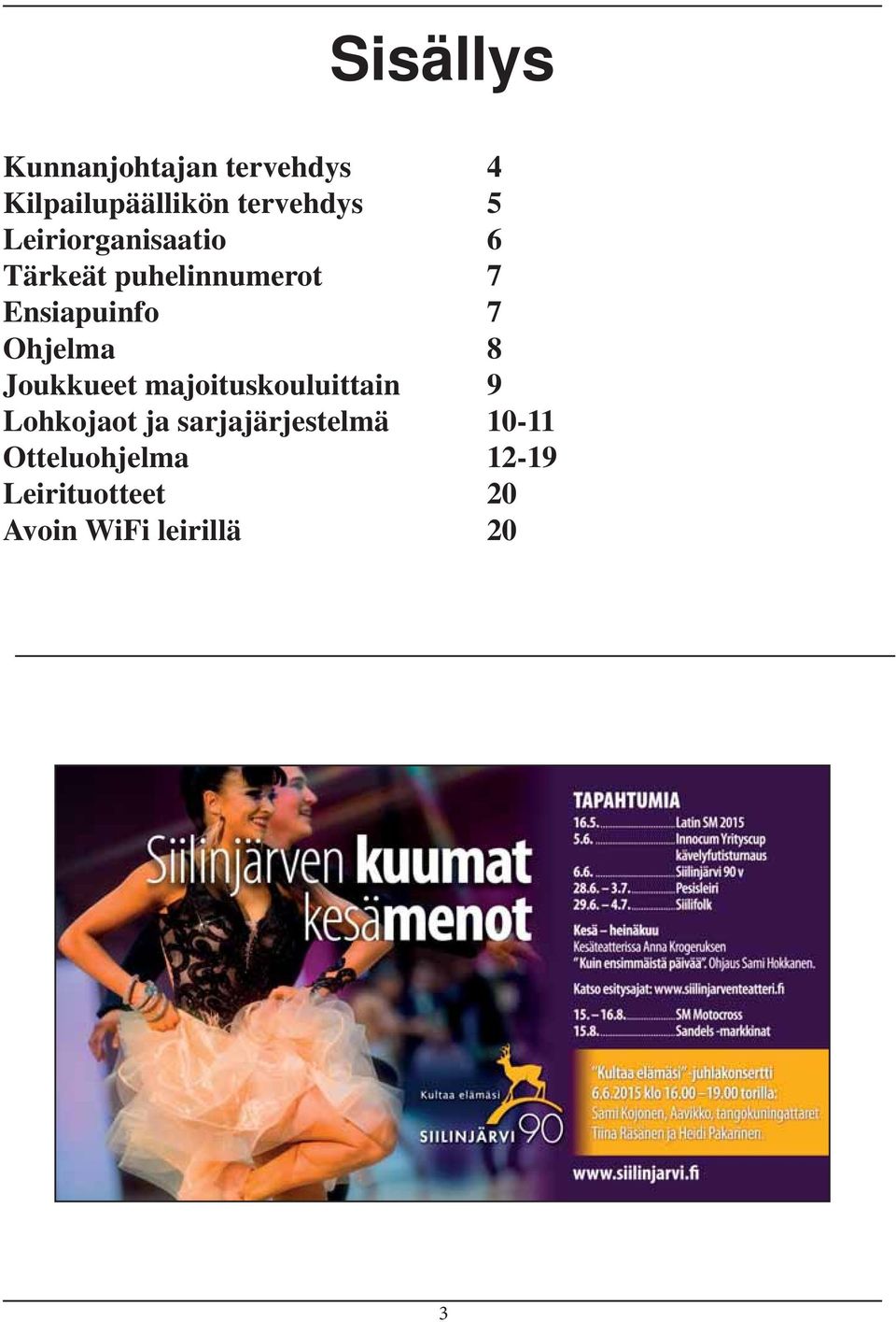 Ohjelma 8 Joukkueet majoituskouluittain 9 Lohkojaot ja