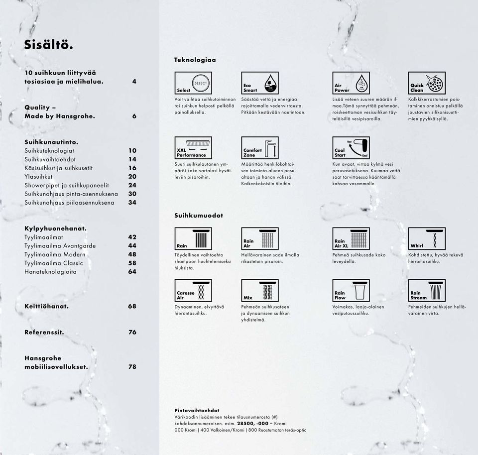 Kalkkikerrostumien poistaminen onnistuu pelkällä joustavien silikonisuuttimien pyyhkäisyllä. Suihkunautinto.