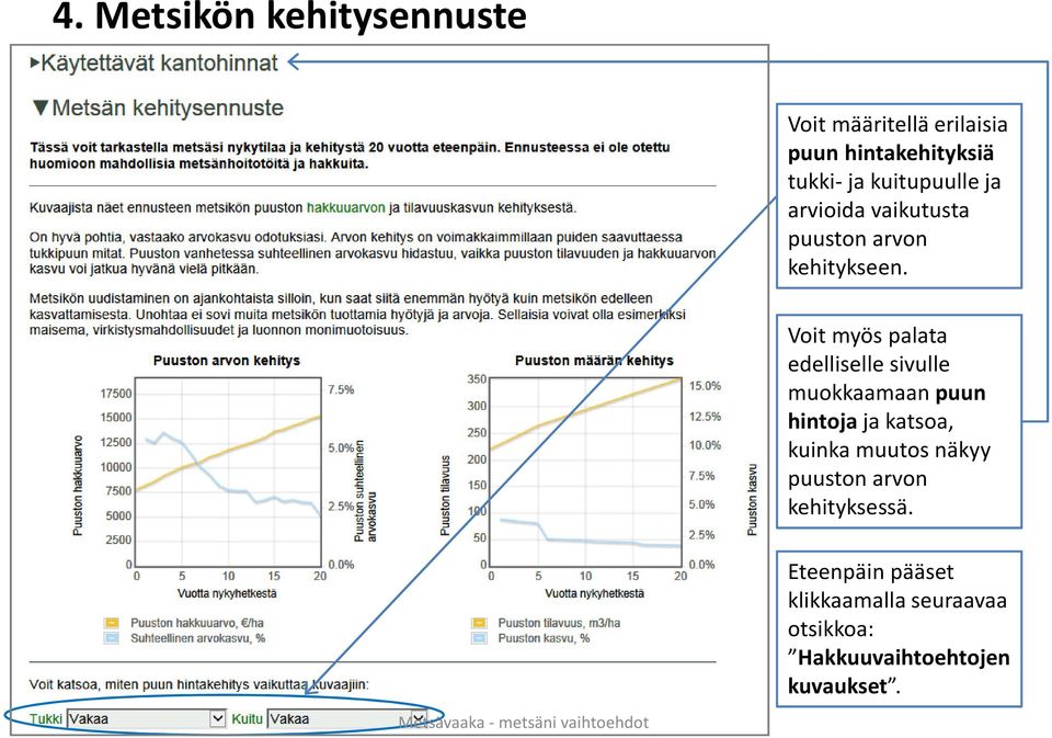 Voit myös palata edelliselle sivulle muokkaamaan puun hintojaja katsoa, kuinka muutos