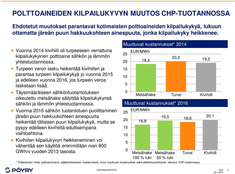 Turpeen veron lasku heikentää kivihiilen ja parantaa turpeen kilpailukykyä jo vuonna 215 ja edelleen vuonna 216, jos turpeen veroa lasketaan lisää.