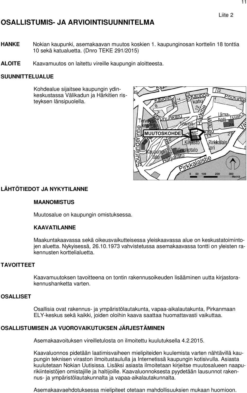 LÄHTÖTIEDOT JA NYKYTILANNE TAVOITTEET OSALLISET MAANOMISTUS Muutosalue on kaupungin omistuksessa.