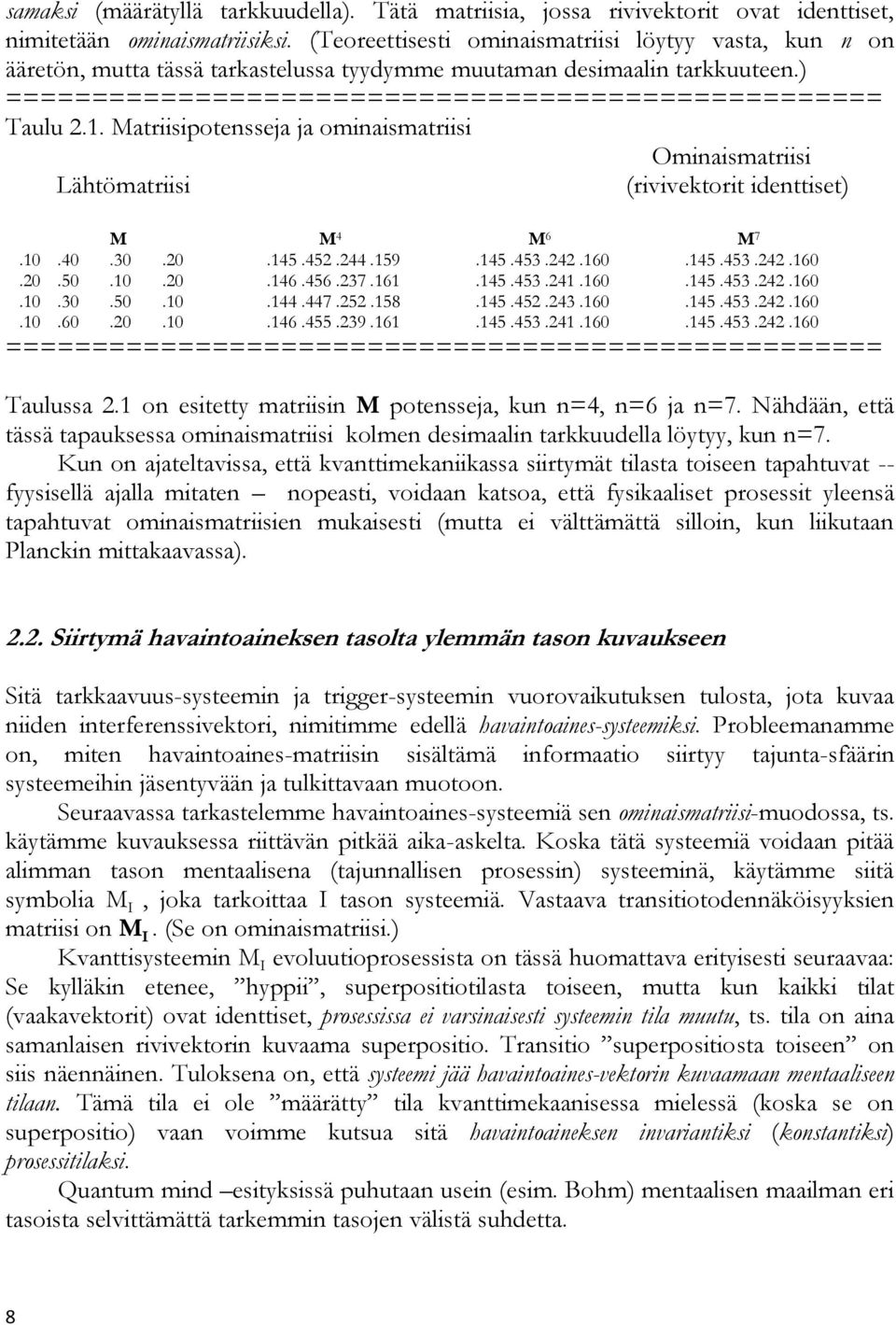 Matriisipotensseja ja ominaismatriisi Ominaismatriisi Lähtömatriisi (rivivektorit identtiset) M M 4 M 6 M 7.10.40.30.20.145.452.244.159.145.453.242.160.145.453.242.160.20.50.10.20.146.456.237.161.145.453.241.