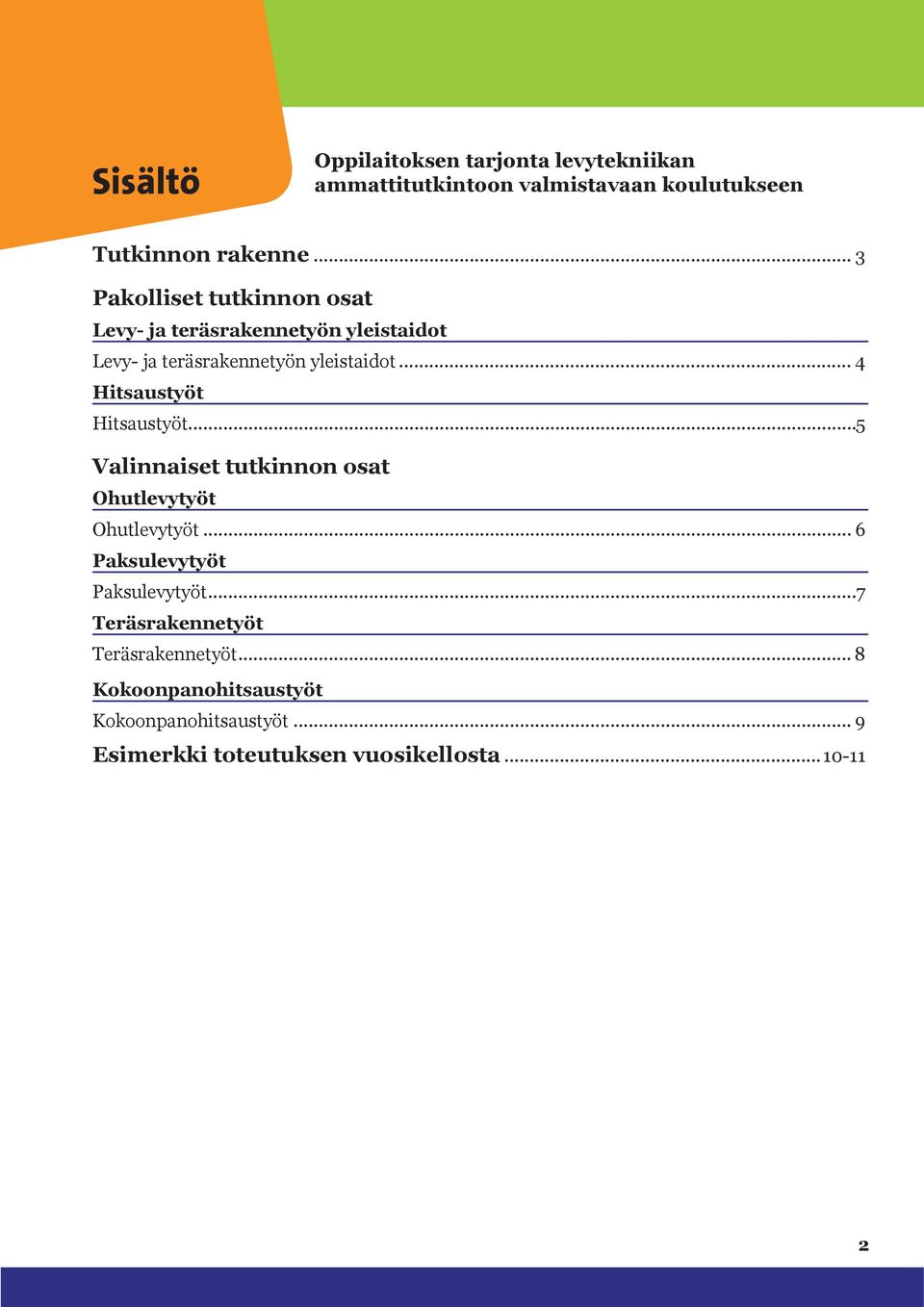 .. 4 Hitsaustyöt Hitsaustyöt...5 Valinnaiset tutkinnon osat Ohutlevytyöt Ohutlevytyöt... 6 Paksulevytyöt Paksulevytyöt.