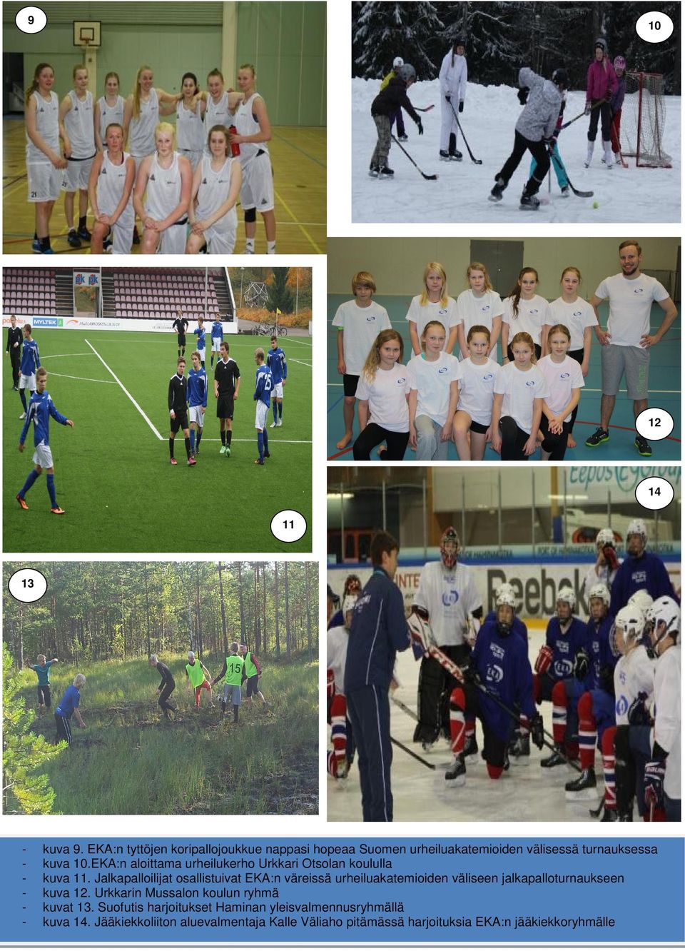 urheiluakatemioiden väliseen jalkapalloturnaukseen kuva 12 Urkkarin Mussalon koulun ryhmä kuvat 13 Suofutis harjoitukset