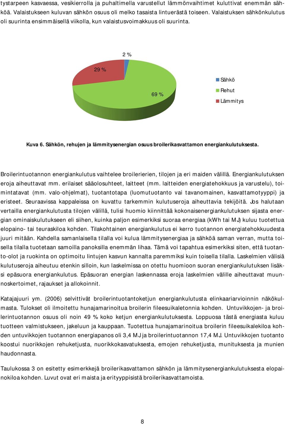 Sähkön, rehujen ja lämmitysenergian osuus broilerikasvattamon energiankulutuksesta. Broilerintuotannon energiankulutus vaihtelee broilerierien, tilojen ja eri maiden välillä.