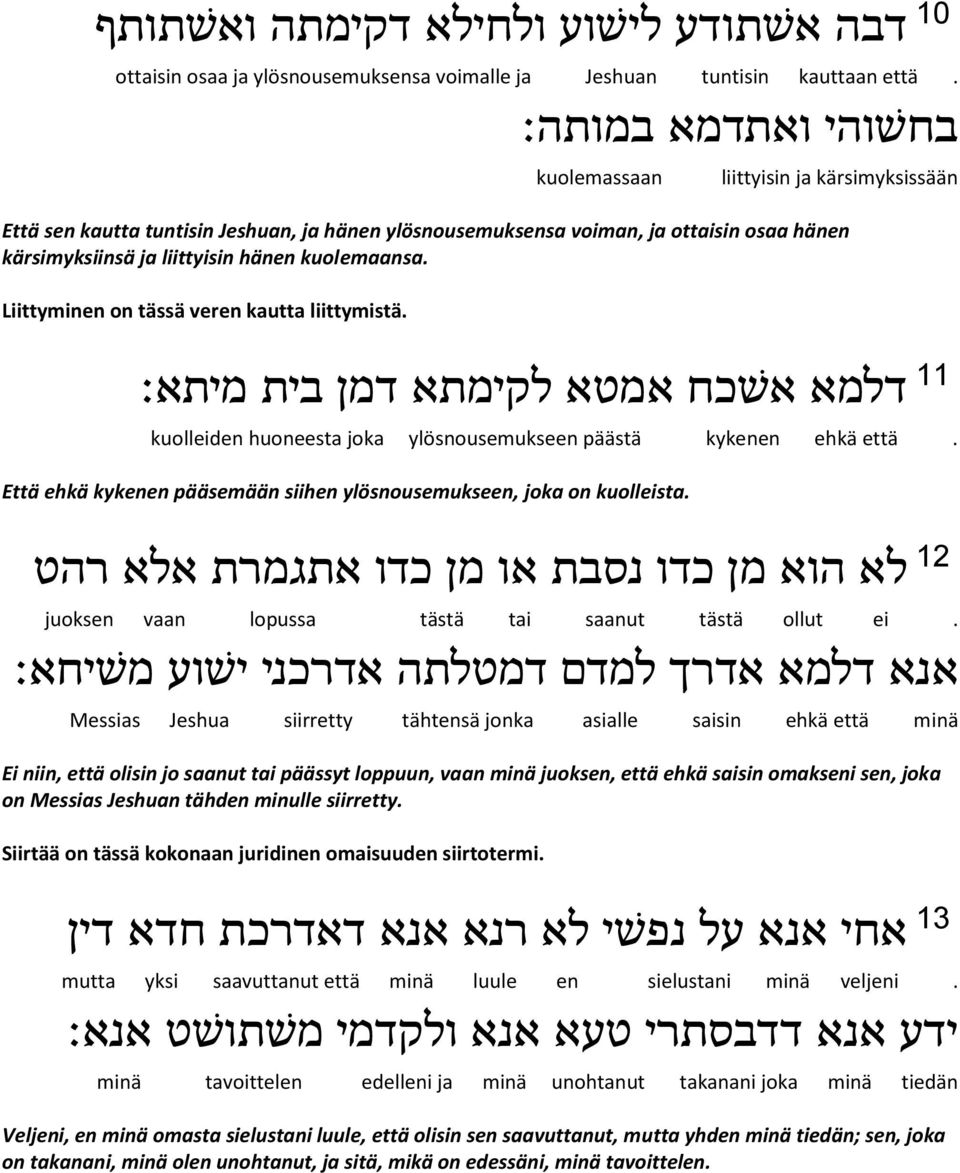 kuolemaansa. Liittyminen on tässä veren kautta liittymistä. 11 דלמא א שכח אמטא לקימתא דמן בית מיתא kuolleiden huoneesta joka ylösnousemukseen päästä kykenen ehkä että.