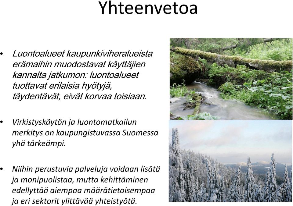 Virkistyskäytön ja luontomatkailun merkitys on kaupungistuvassa Suomessa yhä tärkeämpi.