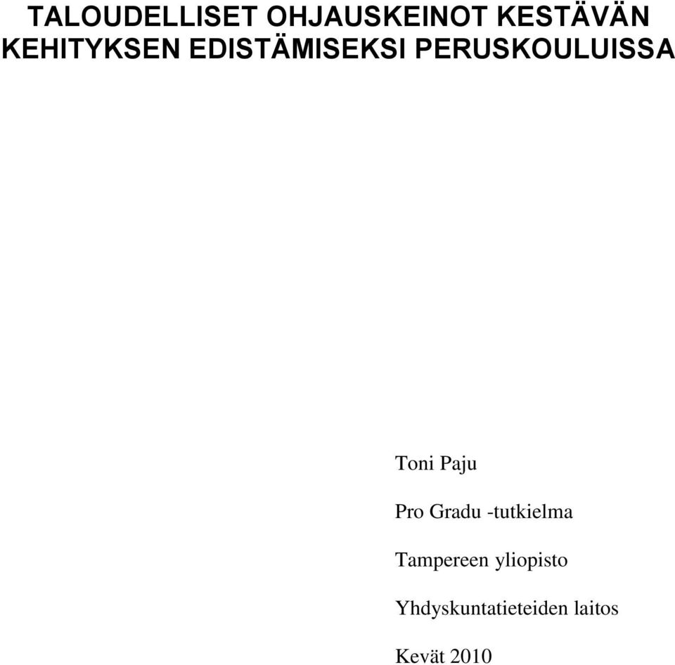 Toni Paju Pro Gradu -tutkielma Tampereen