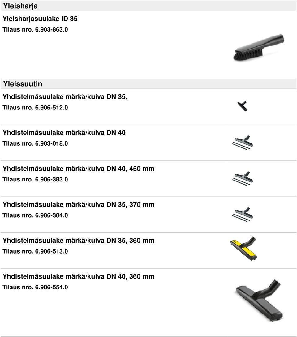 0 Yhdistelmäsuulake märkä/kuiva DN 40 Tilaus nro. 6.903-018.