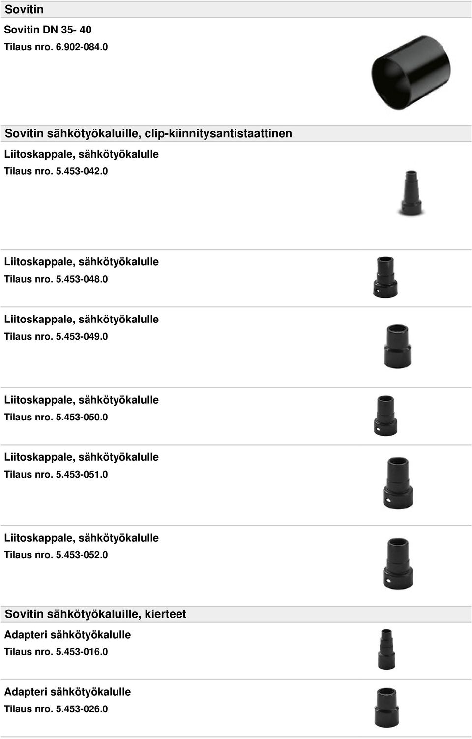 0 Liitoskappale, sähkötyökalulle Tilaus nro. 5.453-048.0 Liitoskappale, sähkötyökalulle Tilaus nro. 5.453-049.