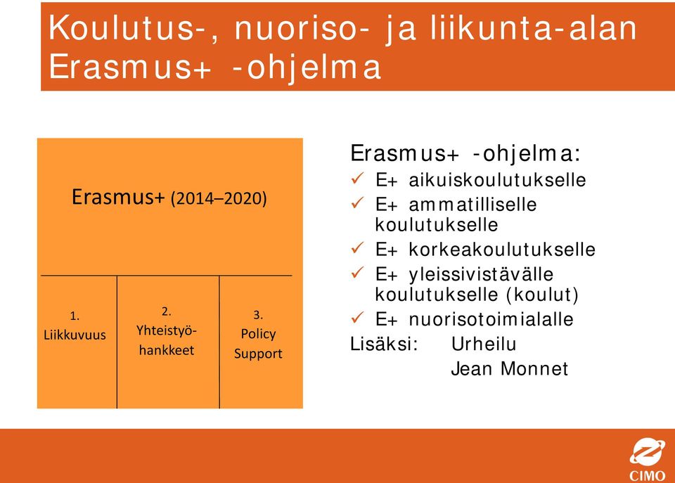 Policy Support Erasmus+ -ohjelma: E+ aikuiskoulutukselle E+ ammatilliselle