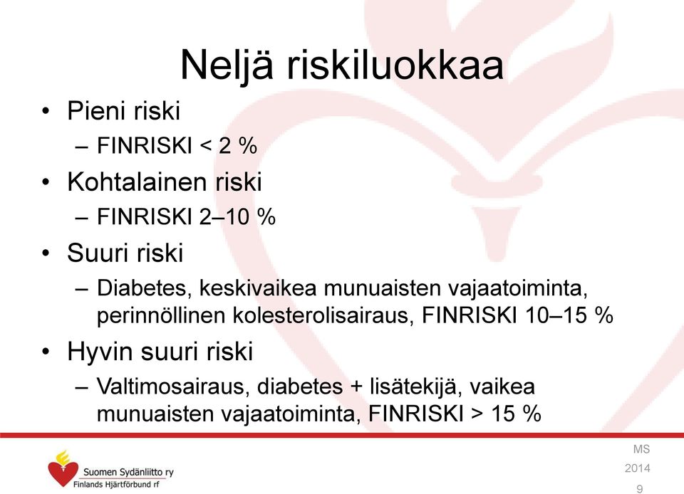 perinnöllinen kolesterolisairaus, FINRISKI 10 15 % Hyvin suuri riski