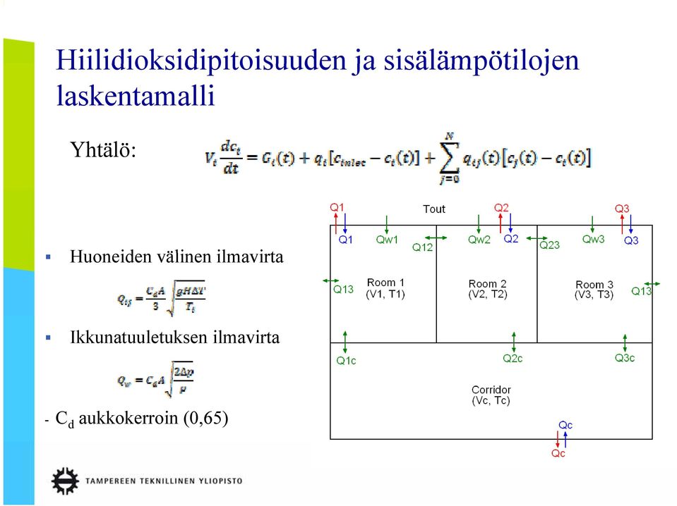 Yhtälö: Huoneiden välinen ilmavirta i