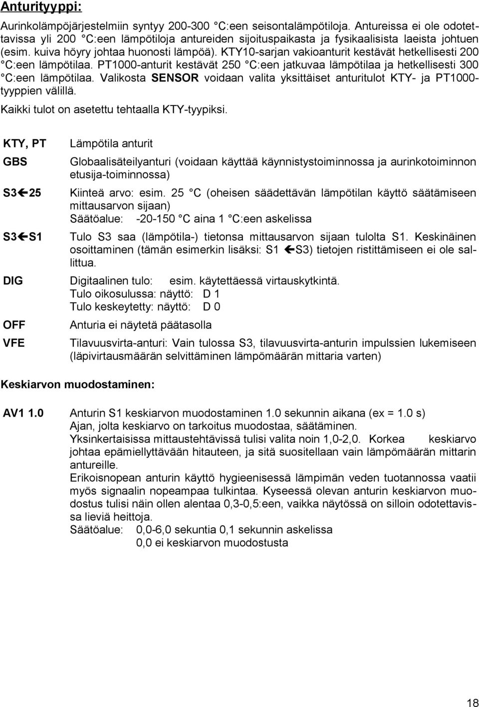 KTY10-sarjan vakioanturit kestävät hetkellisesti 200 C:een lämpötilaa. PT1000-anturit kestävät 250 C:een jatkuvaa lämpötilaa ja hetkellisesti 300 C:een lämpötilaa.