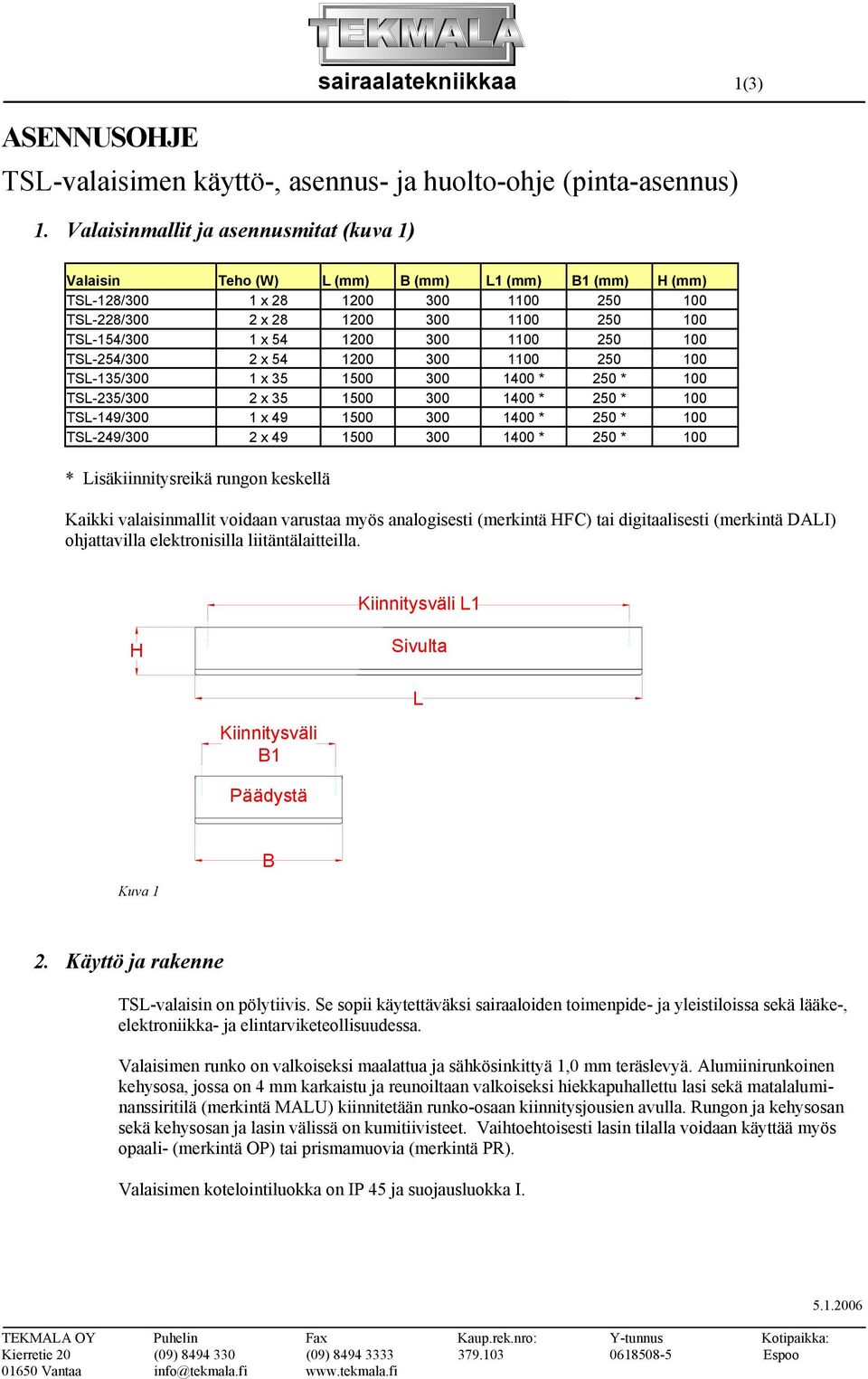 1200 300 1100 250 100 TSL-254/300 2 x 54 1200 300 1100 250 100 TSL-135/300 1 x 35 1500 300 1400 * 250 * 100 TSL-235/300 2 x 35 1500 300 1400 * 250 * 100 TSL-149/300 1 x 49 1500 300 1400 * 250 * 100